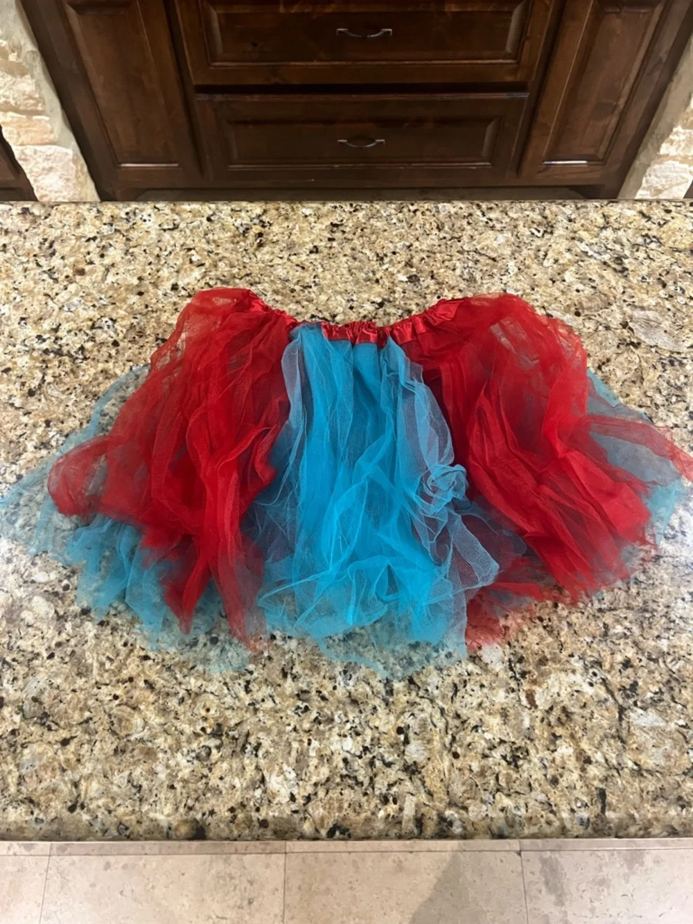 Women’s Red Blue Tutu Costume Set Striped Socks Long Sleeve | Size Medium